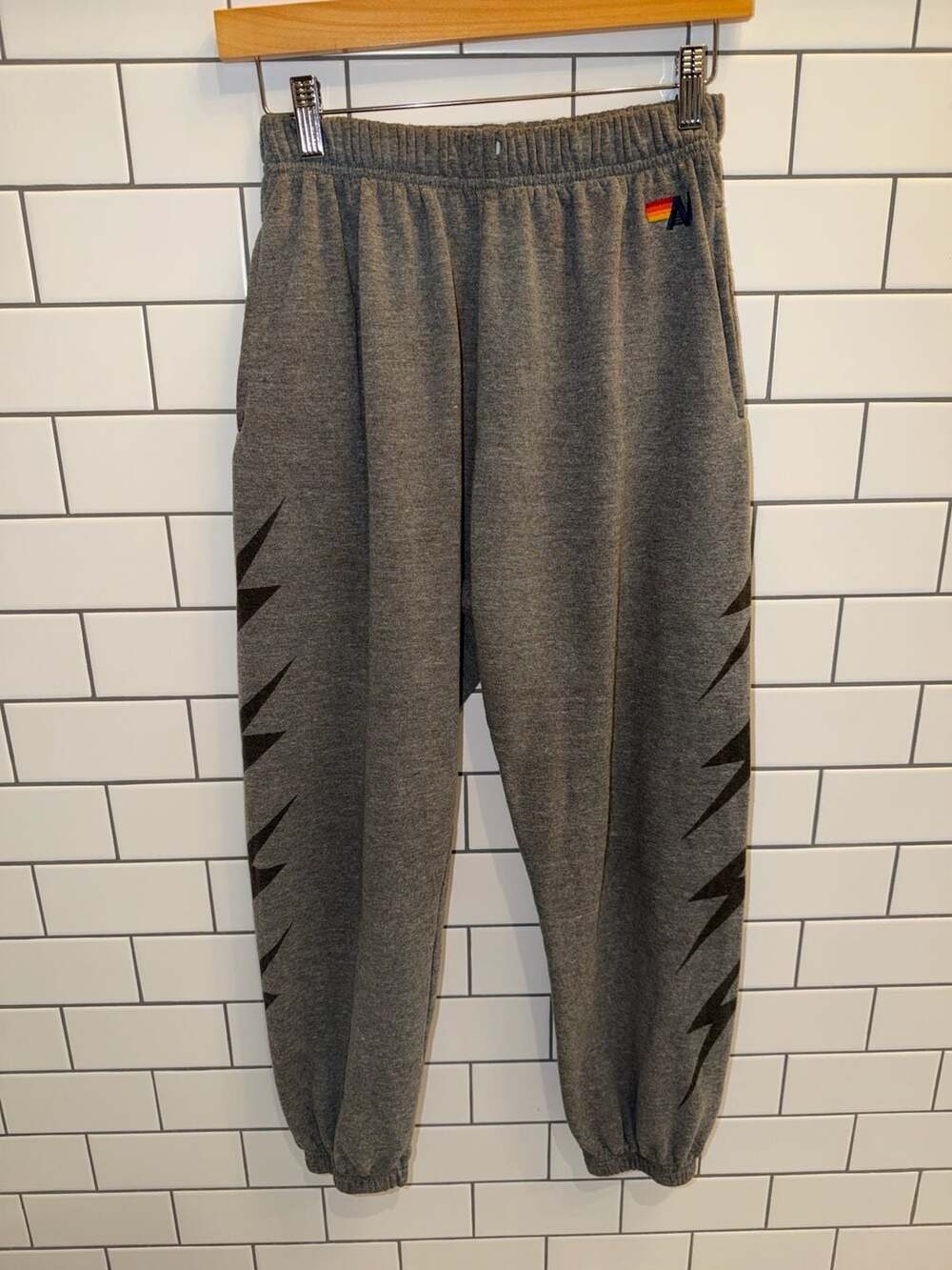 Aviator Nation Bolt Print Unisex Sweatpants in Charcoal Gray, Size Small